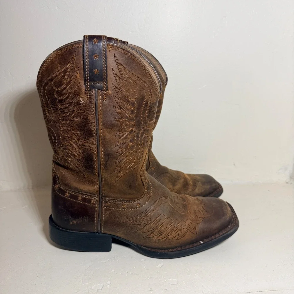 Ariat Cowboy Boots Western Brown Leather Kids Size 2